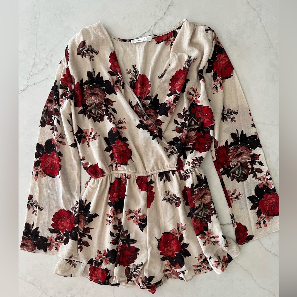 Honey Belle cream and floral romper, size small